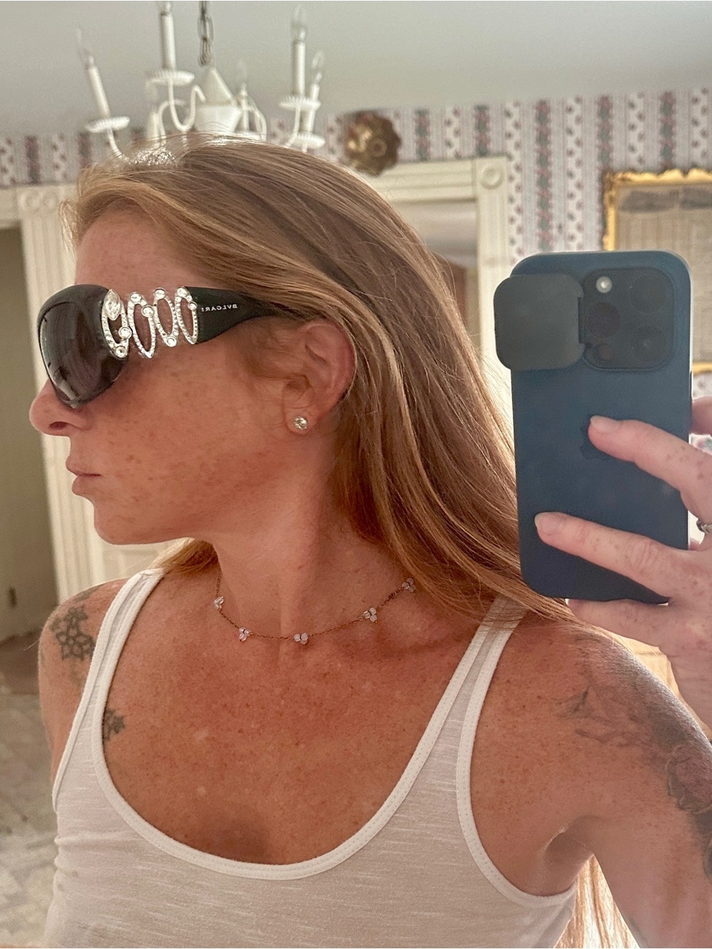 Bulgari Oversized Sunglasses with Crystal Logo Accents